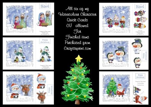 Watercolour Christmas Character set of 6