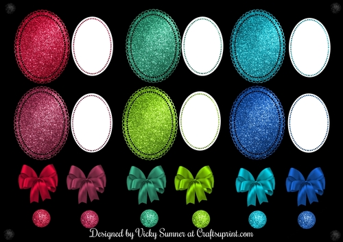 Christmas Glitter 2 Oval Toppers and Embelishments