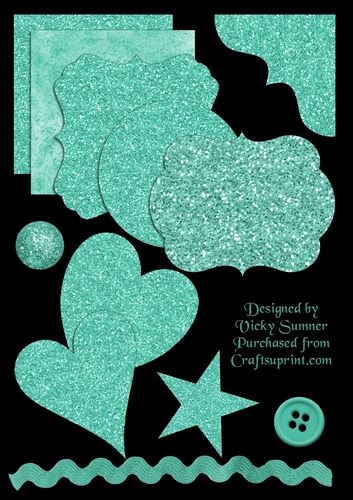 Aqua Glitter and Emelishments