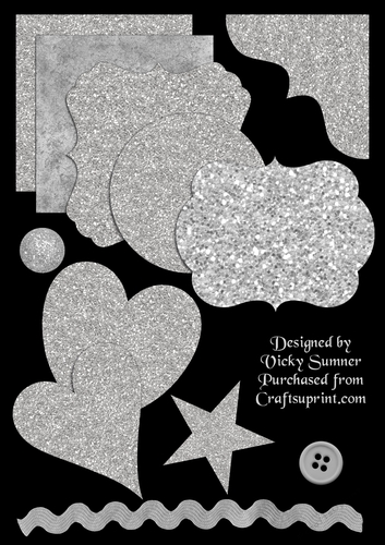 Silver Glitter and Embelishments