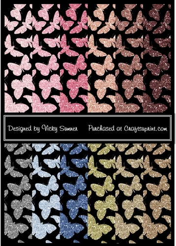 Glitter Butterfly Backing Papers set of 12 PNG