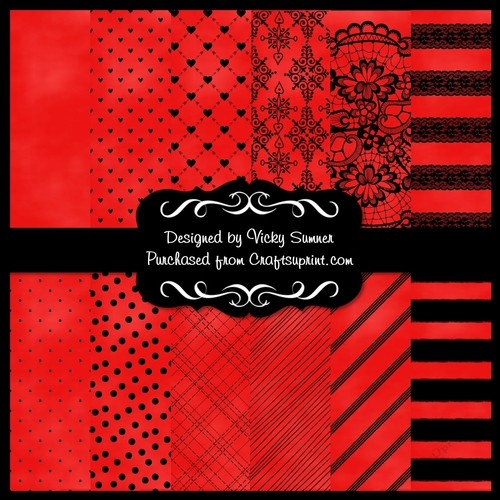 Red Romance 2 A4 Backing Papers Set of 12