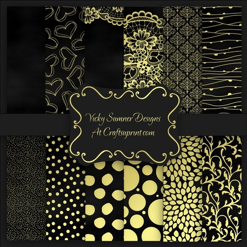 Black and Gold A4 Set 2 Backing Paper Set of 12
