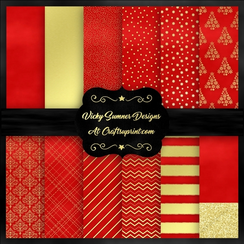 Red and Gold Christmas A4 Backing Paper Set of 12