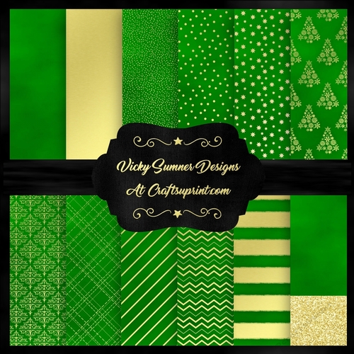 Green and Gold Christmas A4 Backing Paper Set of 12