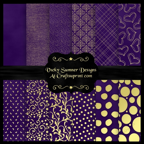 Blackcurrant and Gold A4 Backing Paper Set of 12