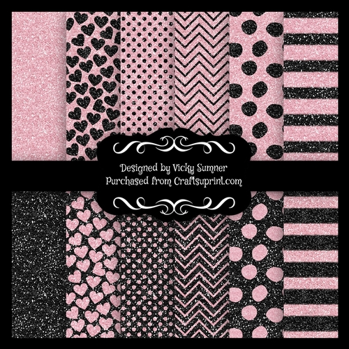 Pink~Black Glitter A4 Backing Paper Set of 12