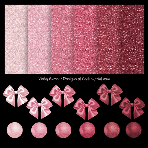 Pink Glitter A4 Papers with Matching Bows and Satin Brad