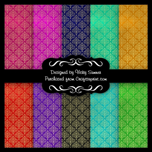 Jewel Damask 2 Backing Paper set of 10