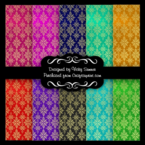 Jewel Damask 3 Backing Paper set of 10