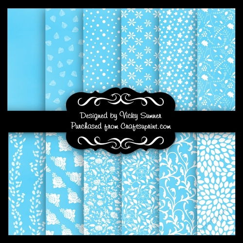 Blue Floral A4 Backing Paper Set of 12