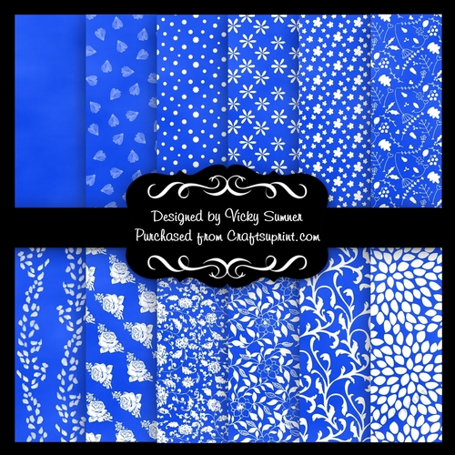 Dark Blue Floral A4 Backing Paper Set of 12