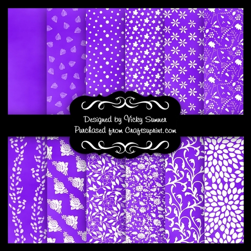 Dark Purple Floral A4 Backing Paper Set of 12