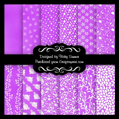 Purple Floral A4 Backing Paper Set of 12