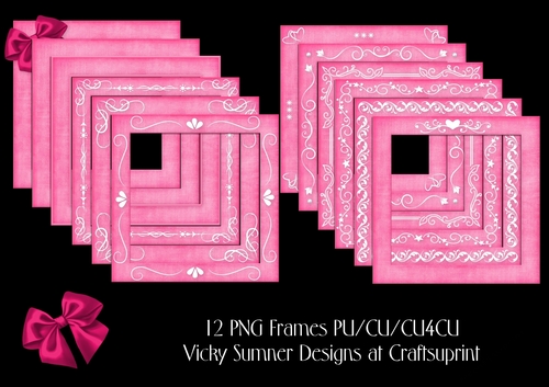 Chunky Pink Frames with Decoration set of 12