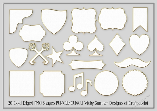 Gold Edged White Shapes set of 20