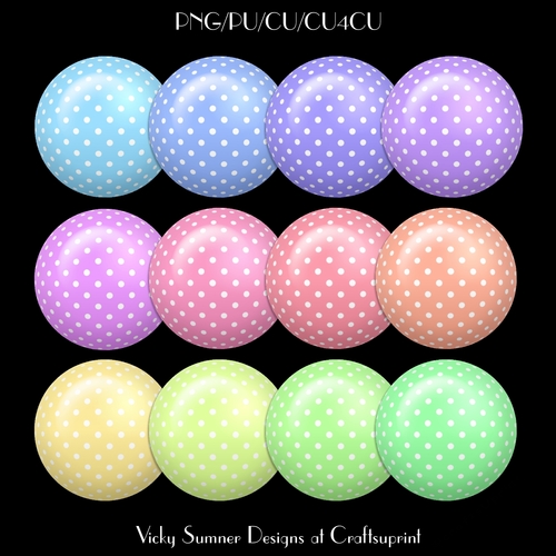 Pastel Polka Dot Brad/Button Embelishment Set of 12