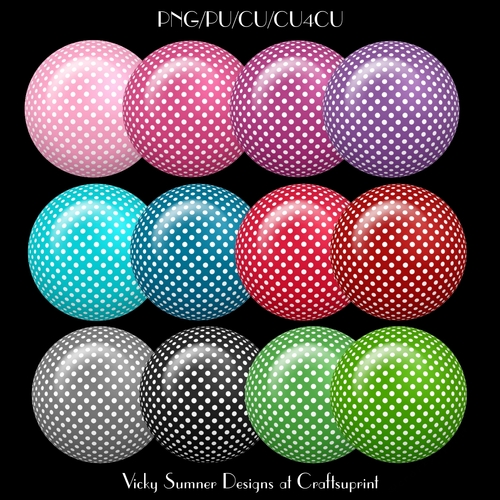  Polka Dot Brad/Button Embelishment Set of 12