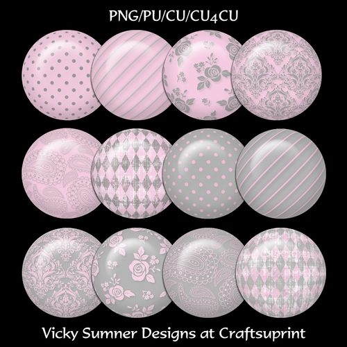 Pink and Grey Brads set of 12