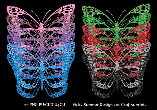 Dark Glitter Butterflies set of 12