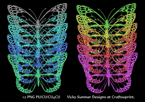 Jewel Glitter Butterflies set of 12