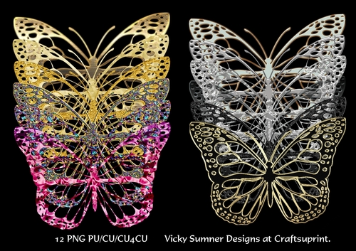 Metalic Effect Butterflies set of 12