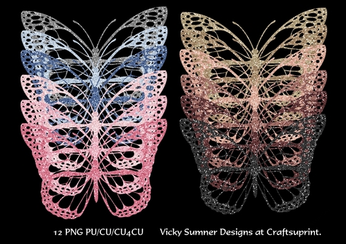 Soft Glitter Effect Butterflies set of 12