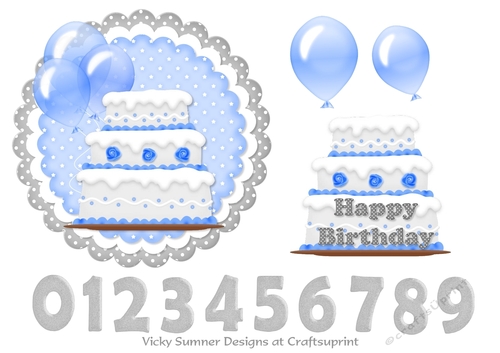 Blue Birthday Cake Topper 1-100