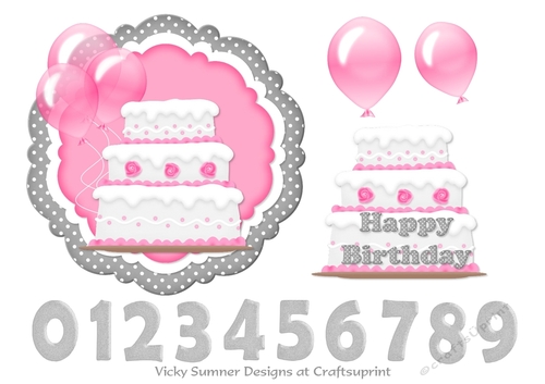 Pink Birthday Cake Topper 1-100