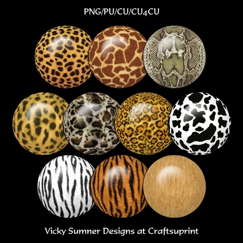 Animal Print Brad/Button Embelishment set of 10