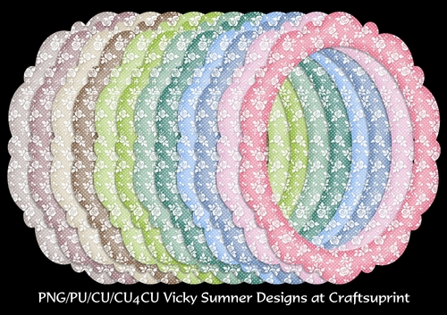 Soft Pastel Rose and Polka Dot Fancy Oval Frame set of 12