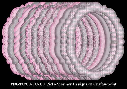 Pink and Grey Scolloped Oval Frame set of 12