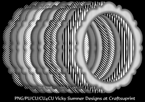 Monochrome Scolloped Oval Frame set of 12
