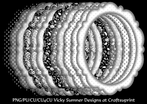 Monochrome 2 Scolloped Oval Frame set of 12