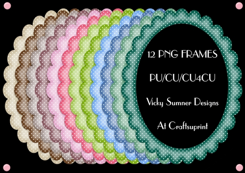 Soft Natural Polka Dot Scolloped Oval Frames set of 12