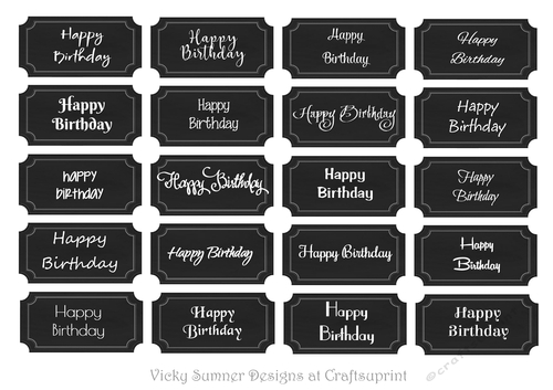 Happy Birthday Tags Black in 20 Diffenent Fonts