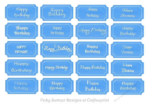 Happy Birthday Tags Blue in 20 Diffenent Fonts