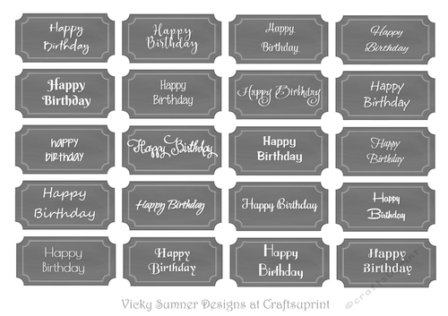 Happy Birthday Tags Charcoal in 20 Diffenent Fonts