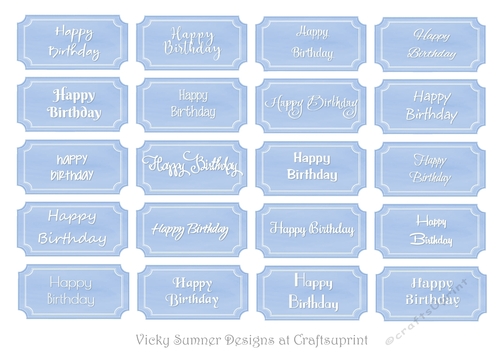 Happy Birthday Tags Pale Blue in 20 Diffenent Fonts