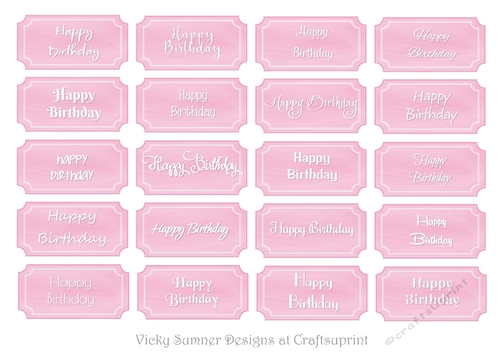 Happy Birthday Tags Pale Pink in 20 Diffenent Fonts
