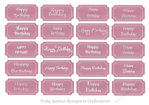 Happy Birthday Tags Pale Plum in 20 Diffenent Fonts