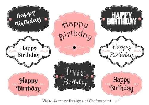 Happy Birthday Tags/Topper Pink and Black