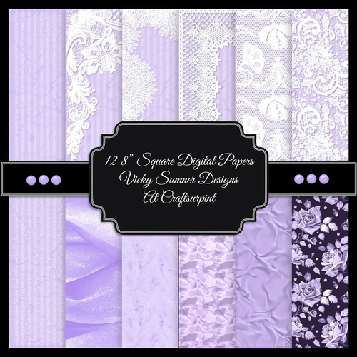 Lilac Satin and Lace Square Digital Paper set of 12
