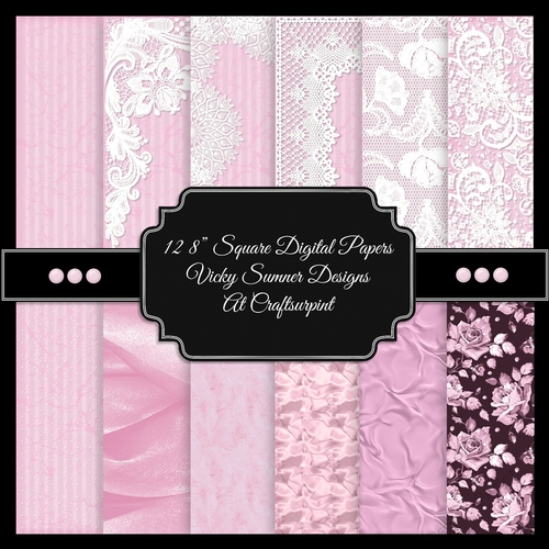 Pale Pink Satin and Lace Square Digital Paper set of 12