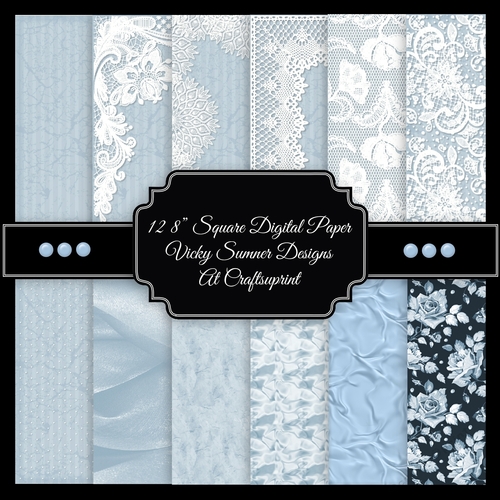 Powder Blue Satin and Lace Square Digital Paper set of 12