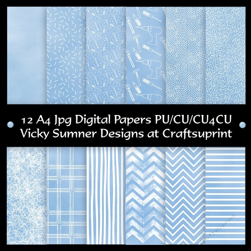 Blue DIY Digital A4 Papers set of 12
