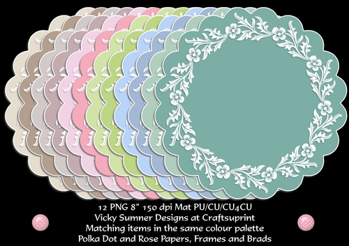 Scolloped Circle Floral Border 8x8 Mat/Topper
