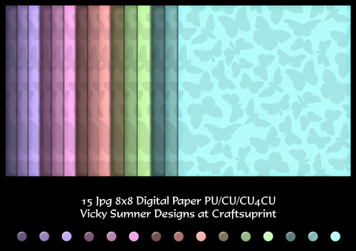 Calm Butterfly Shadow 8x8 Digital Papers set of 15 Shades