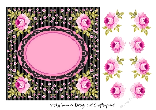 Pink and Black Floral Blank