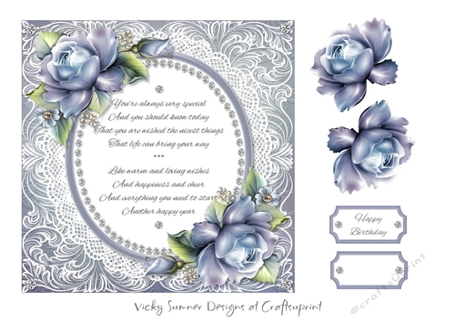 Birthday Verse Floral Blue